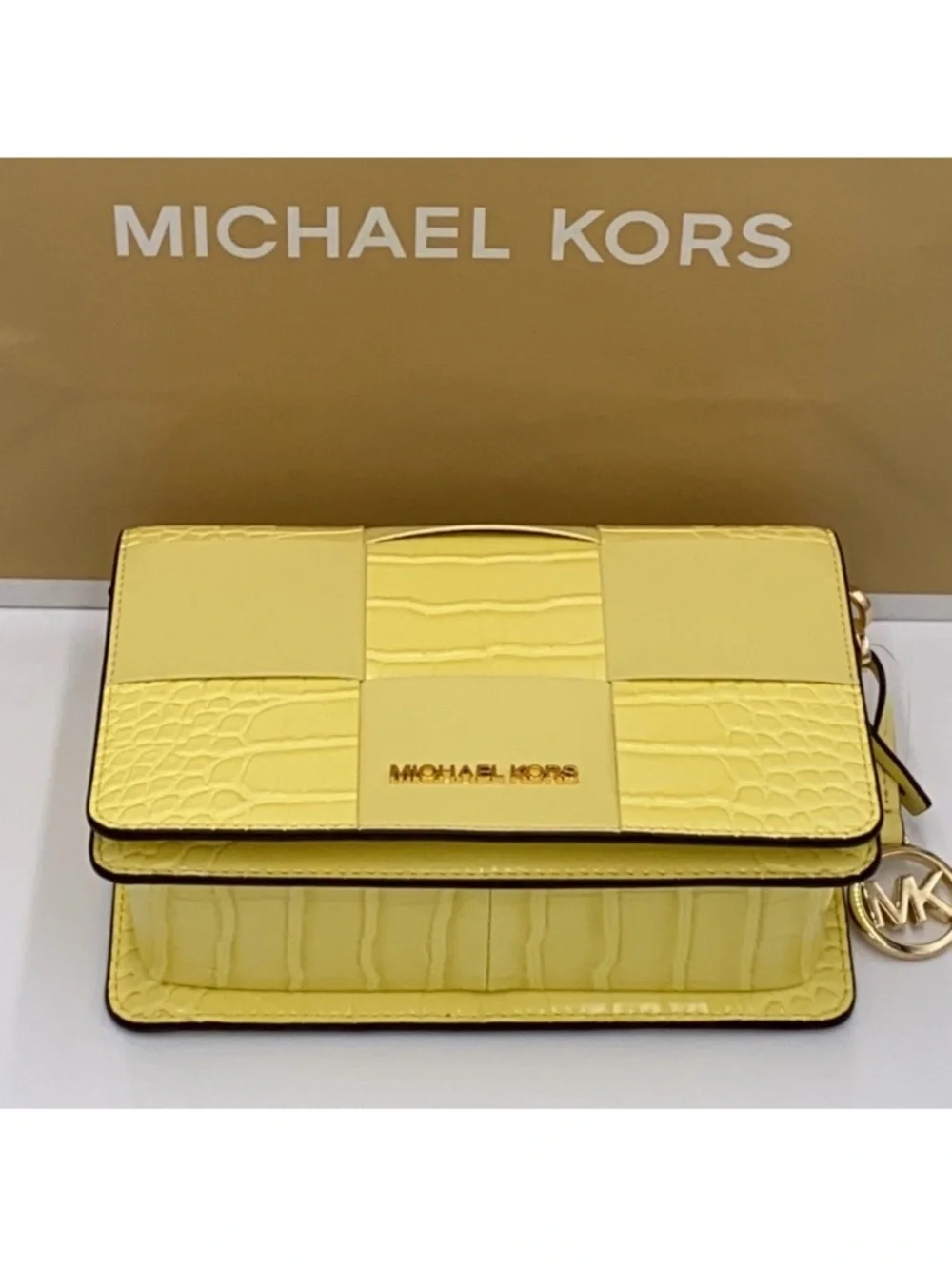 NWT Michael Kors Mercer Clutch Woven Mixed Texture Leather Crossbody Buttercup